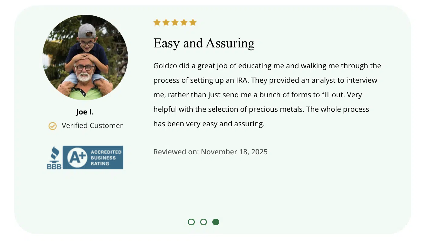 verified BBB review BBB 5-star review for Goldco